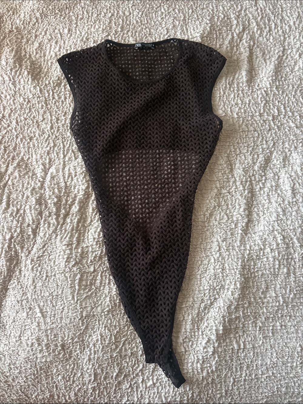 Zara Dark Brown Crochet Cap-Sleeve Bodysuit